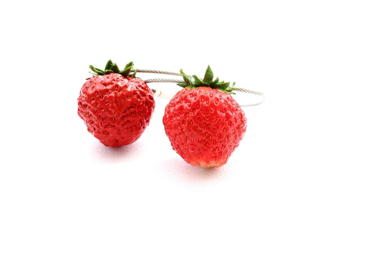 Strawberry Keychain strawberry charm bag Keychain berry Keychain strawberry jewelry fruit jewelry vegan keychain clay strawberry gift for he image 3