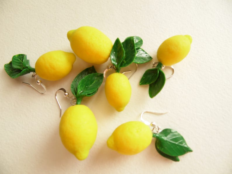 Lemon Earrings Fake Food Jewelry Handmade Lemon Jewelry Citrus Etsy