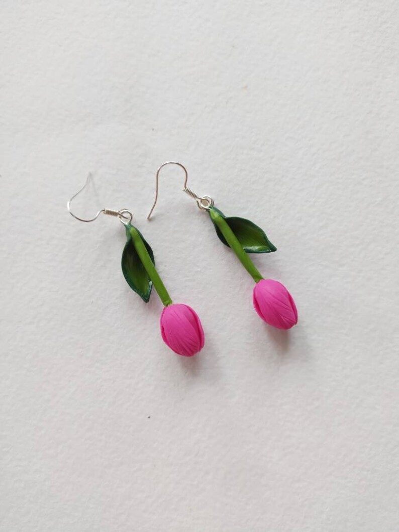 Tulip earrings hot pink tulip jewelry polymer clay jewelry Etsy