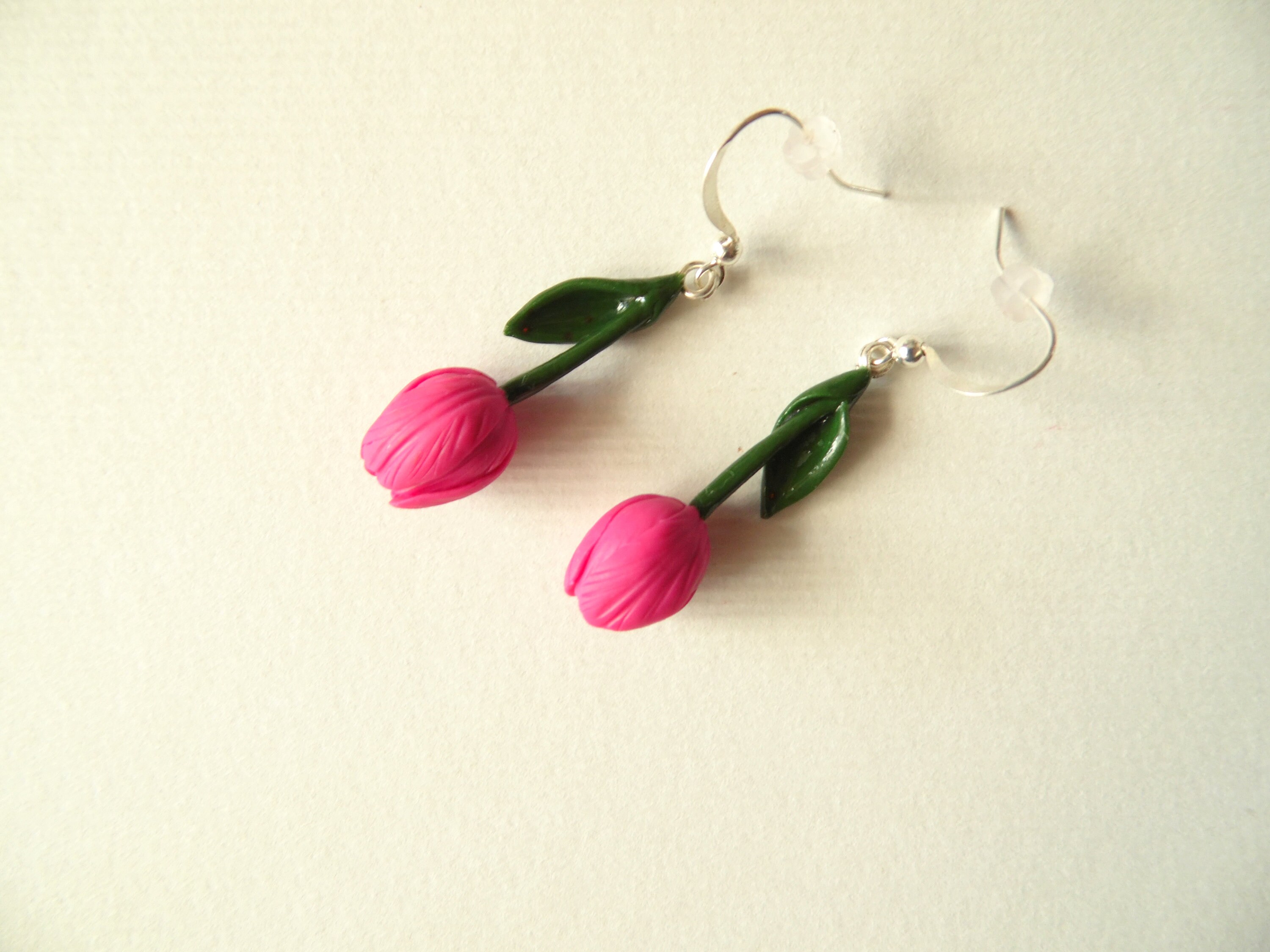 Tulip earrings hot pink tulip jewelry polymer clay jewelry Etsy