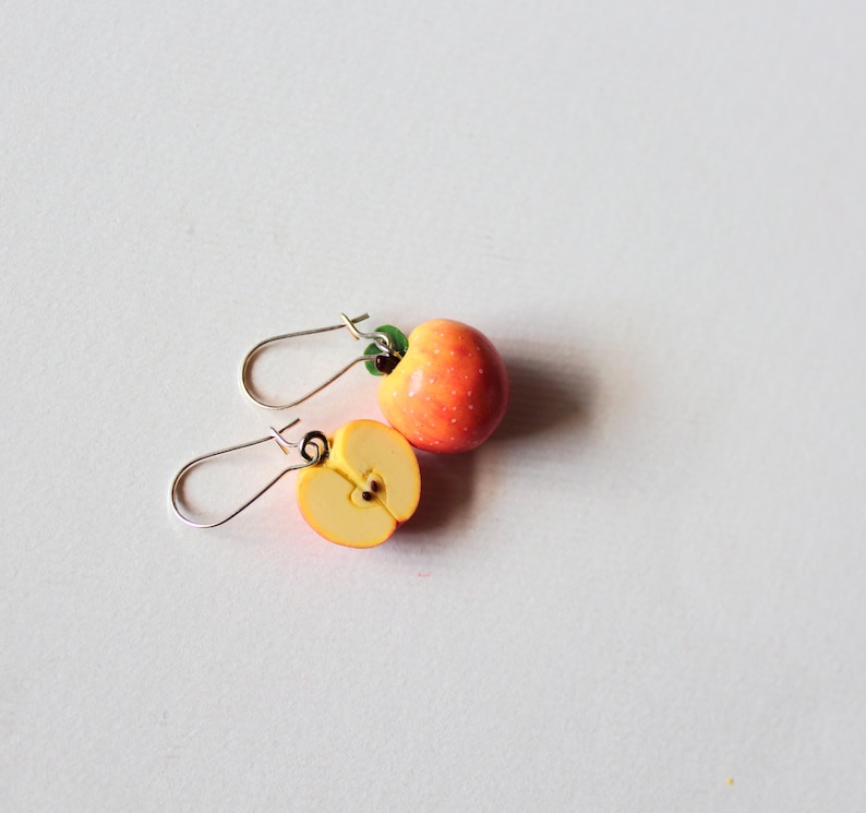 Apple earrings polymer clay jewelry gift for her fruit earrings fake food jewelry vegan jewelry apple jewelry red apple earrings funny earri image 4