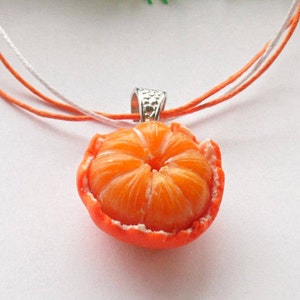 Mandarin pendant tangerine necklace polymer clay jewelry mandarin jewelry fruit jewelry orange jewelry vegan jewelry gift for her fake food