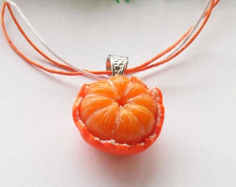 Mandarin pendant tangerine necklace polymer clay jewelry mandarin jewelry fruit jewelry orange jewelry vegan jewelry gift for her fake food