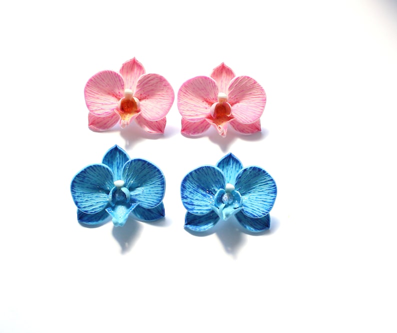 Orchid earrings pink orchid jewelry polymer clay jewelry blue orchid gift for her pink jewelry floral jewelry flower earrings blue jewelry image 10