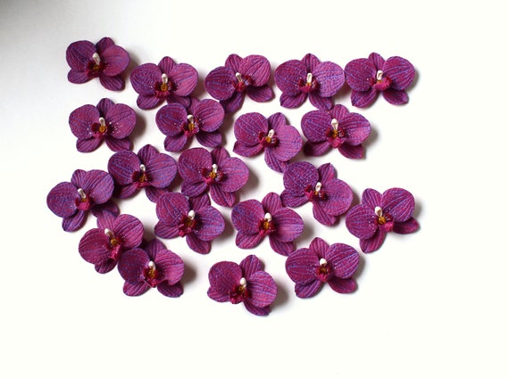 Orchid Charm: Handmade Polymer Clay Burgundy Flower Bead, DIY Flower Supplies (4cm, 1 3/8")