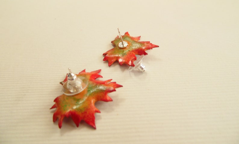 Maple leaf earrings silver stud Canada symbol maple leaf fall earrings leaf polymer clay jewelry gift for her maple leaf jewelry nature styl 画像 6