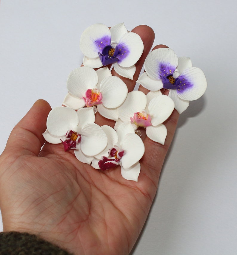 Orchid earrings white orchid jewelry polymer clay jewelry white flower white jewelry floral jewelry flower earrings orchid floral jewelry image 2