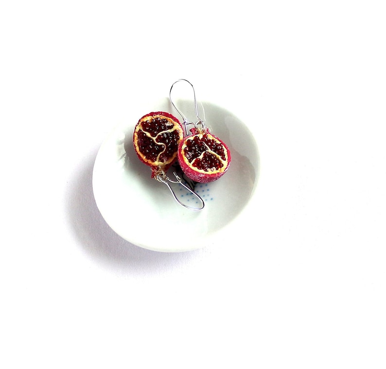 Pomegranate earrings garnet earrings Pomegranate jewelry gift for her polymer clay garnet jewelry fruit earrings jewelry lover gift image 1