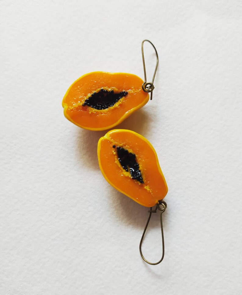 Papaya earrings papaya jewelry papaya 3d charm polymer clay Etsy