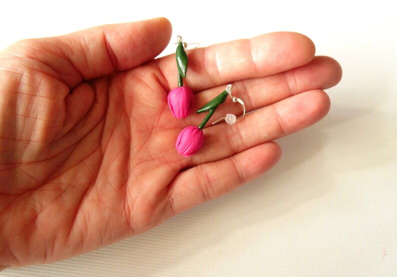 Tulip earrings hot pink tulip jewelry polymer clay jewelry Etsy
