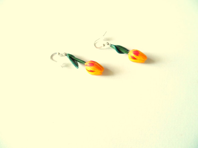 Tulip earrings yellow tulip jewelry polymer clay jewelry yellow flowers gift for her yellow jewelry green jewelry Christmas gift floral jewe image 9