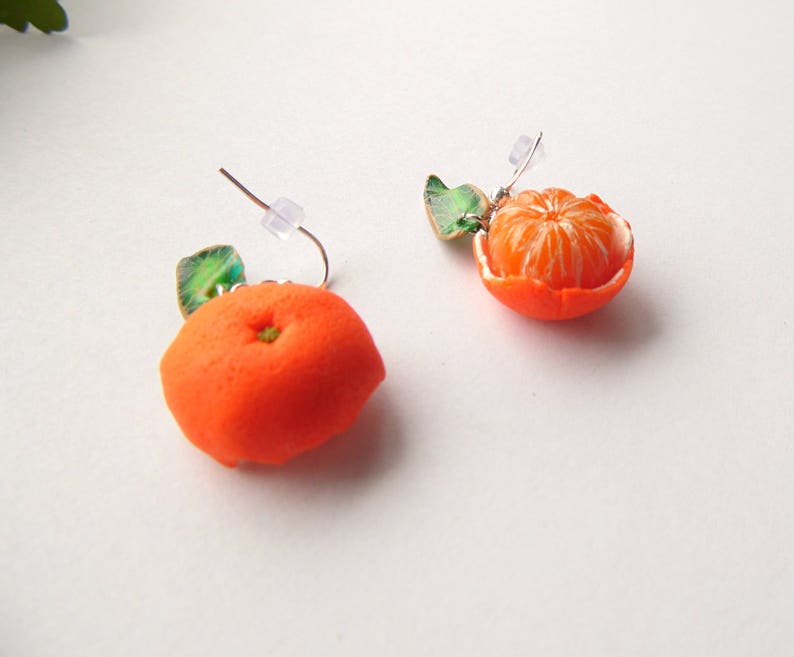 Mandarin earrings tangerine jewelry Mandarin jewelry gift for her polymer clay orange earrings realistic Mandarin fruit earrings berry jewel image 7