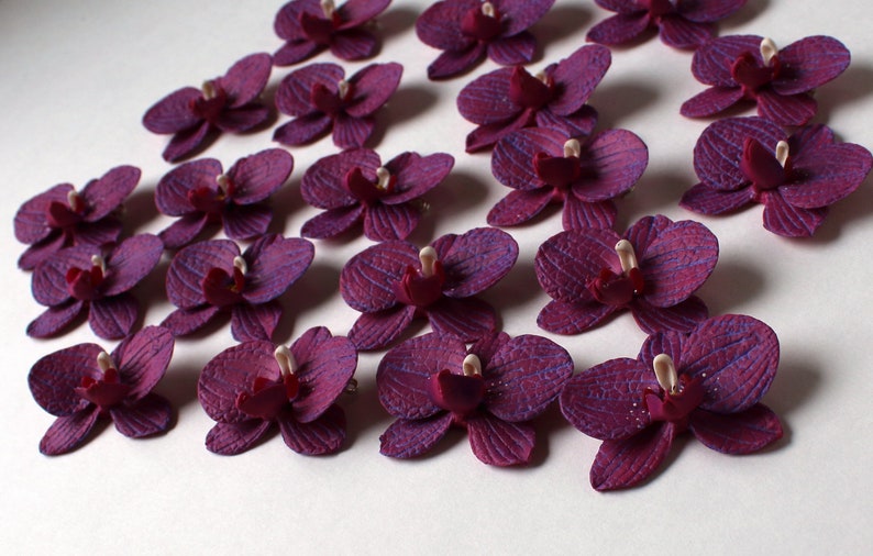 Orchid Charm: Handmade Polymer Clay Burgundy Flower Bead, DIY Flower Supplies (4cm, 1 3/8") image 5