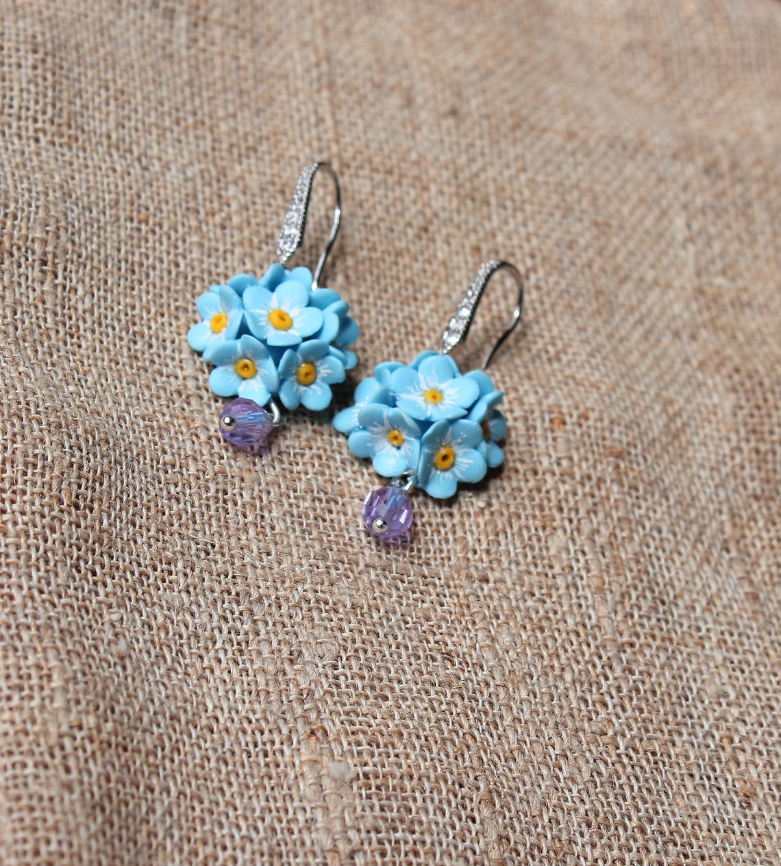 Forget me not earrings forget me jewelry flower polymer clay | Etsy