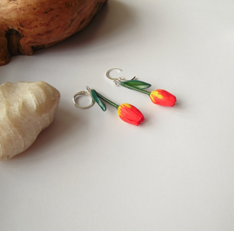 Tulip earrings red tulip jewelry flower polymer clay jewelry Etsy
