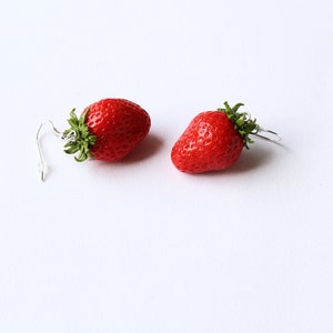 Strawberry earrings Strawberry jewelry berry jewelry strawberry polymer clay jewelry summer jewelry gift for her fruit jewelry fake food image 4