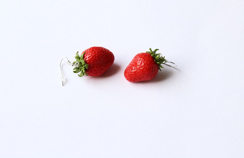 Strawberry earrings Strawberry jewelry berry jewelry strawberry polymer clay jewelry summer jewelry gift for her fruit jewelry fake food image 4