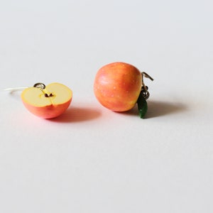 Apple earrings polymer clay jewelry gift for her fruit earrings fake food jewelry vegan jewelry apple jewelry red apple earrings funny earri image 2