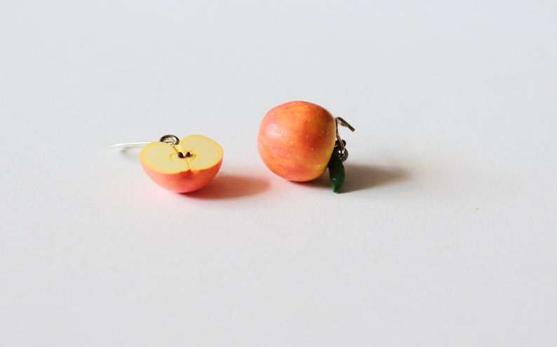 Apple earrings polymer clay jewelry gift for her fruit earrings fake food jewelry vegan jewelry apple jewelry red apple earrings funny earri image 2
