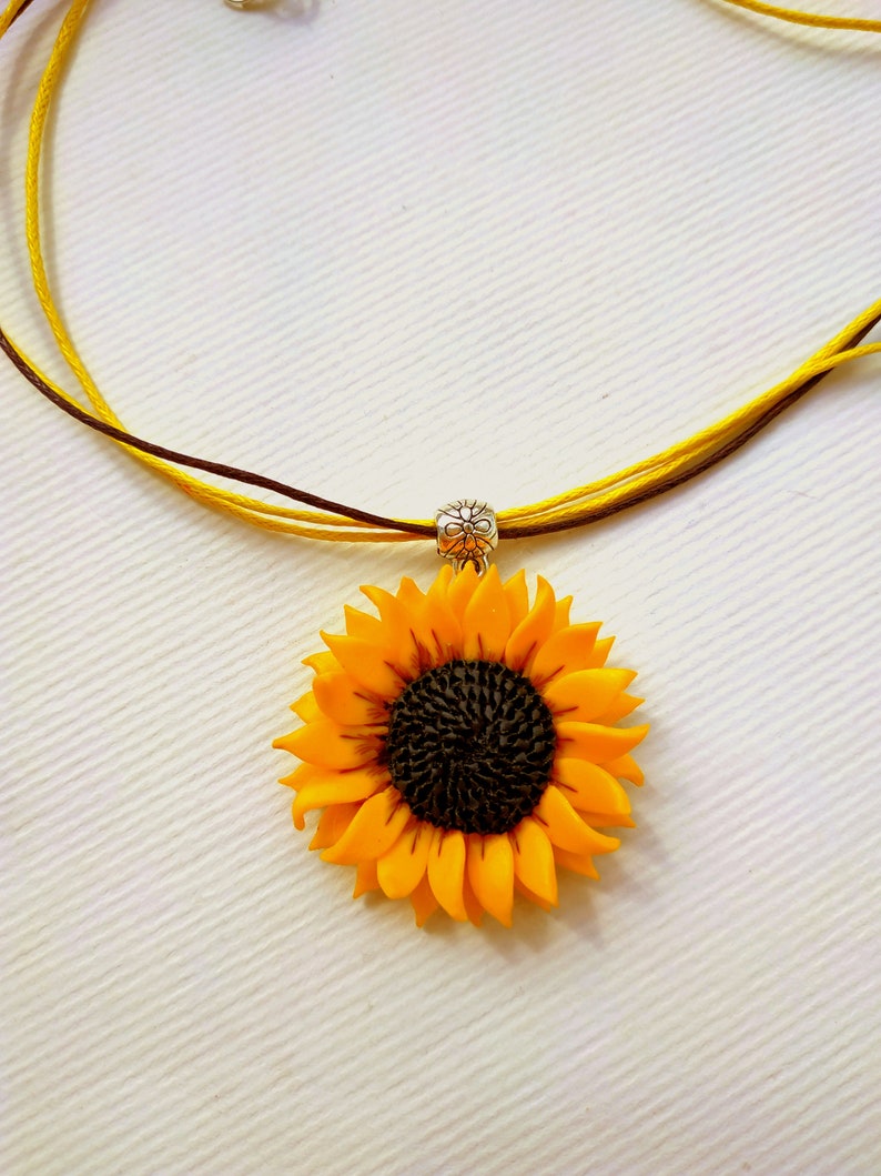 Sunflower Pendant Necklace Polymer Clay Jewelry Gift for Her Etsy