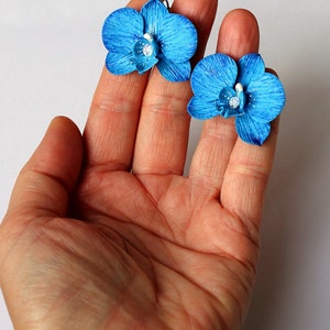 Orchid earrings pink orchid jewelry polymer clay jewelry blue orchid gift for her pink jewelry floral jewelry flower earrings blue jewelry image 4