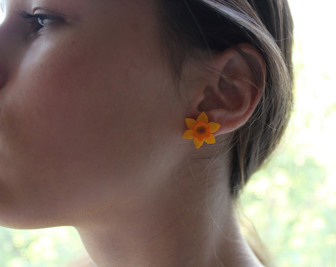 Daffodil Stud Earrings - Handcrafted Porcelain Elegance