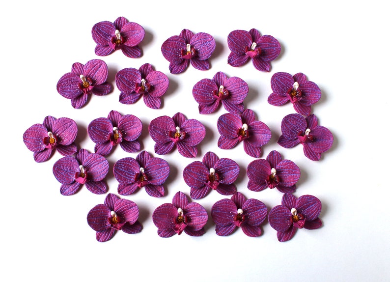Orchid Charm: Handmade Polymer Clay Burgundy Flower Bead, DIY Flower Supplies (4cm, 1 3/8") image 10