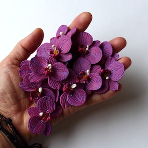 Orchid Charm: Handmade Polymer Clay Burgundy Flower Bead, DIY Flower Supplies (4cm, 1 3/8") image 6