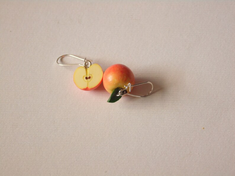 Apple earrings polymer clay jewelry gift for her fruit earrings fake food jewelry vegan jewelry apple jewelry red apple earrings funny earri image 9