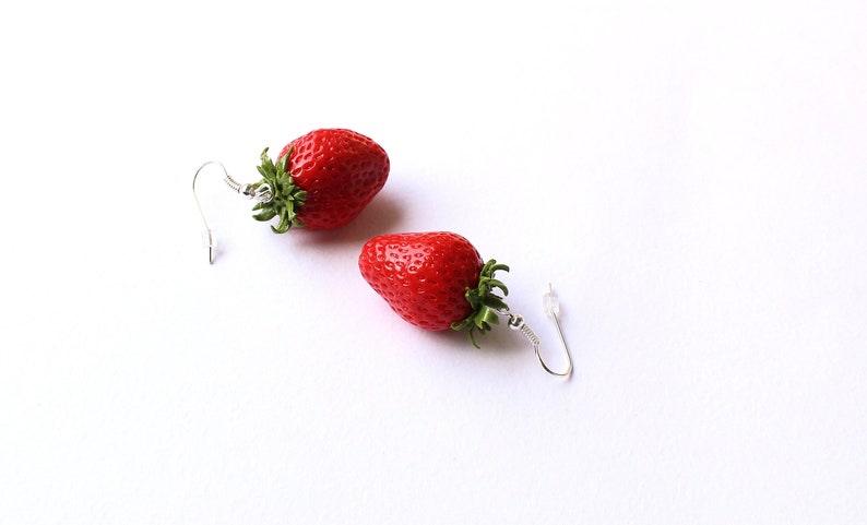 Strawberry earrings Strawberry jewelry berry jewelry strawberry polymer clay jewelry summer jewelry gift for her fruit jewelry fake food image 1