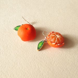 Mandarin earrings tangerine jewelry Mandarin jewelry gift for her polymer clay orange earrings realistic Mandarin fruit earrings berry jewel image 4