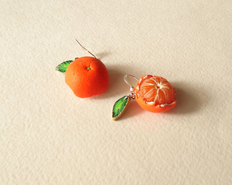 Mandarin earrings tangerine jewelry Mandarin jewelry gift for her polymer clay orange earrings realistic Mandarin fruit earrings berry jewel image 4