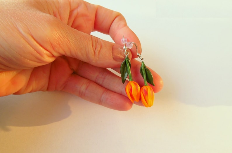 Tulip earrings yellow tulip jewelry polymer clay jewelry yellow flowers gift for her yellow jewelry green jewelry Christmas gift floral jewe image 6