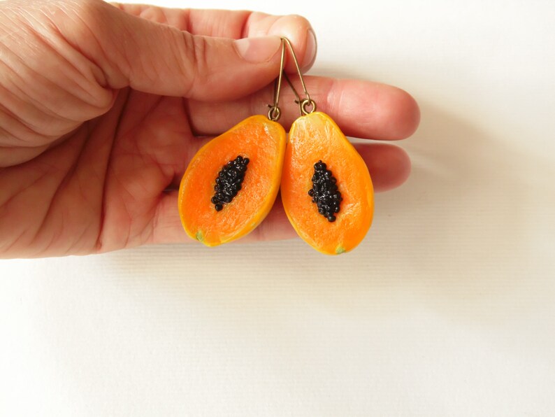 Papaya earrings papaya jewelry papaya 3d charm polymer clay Etsy