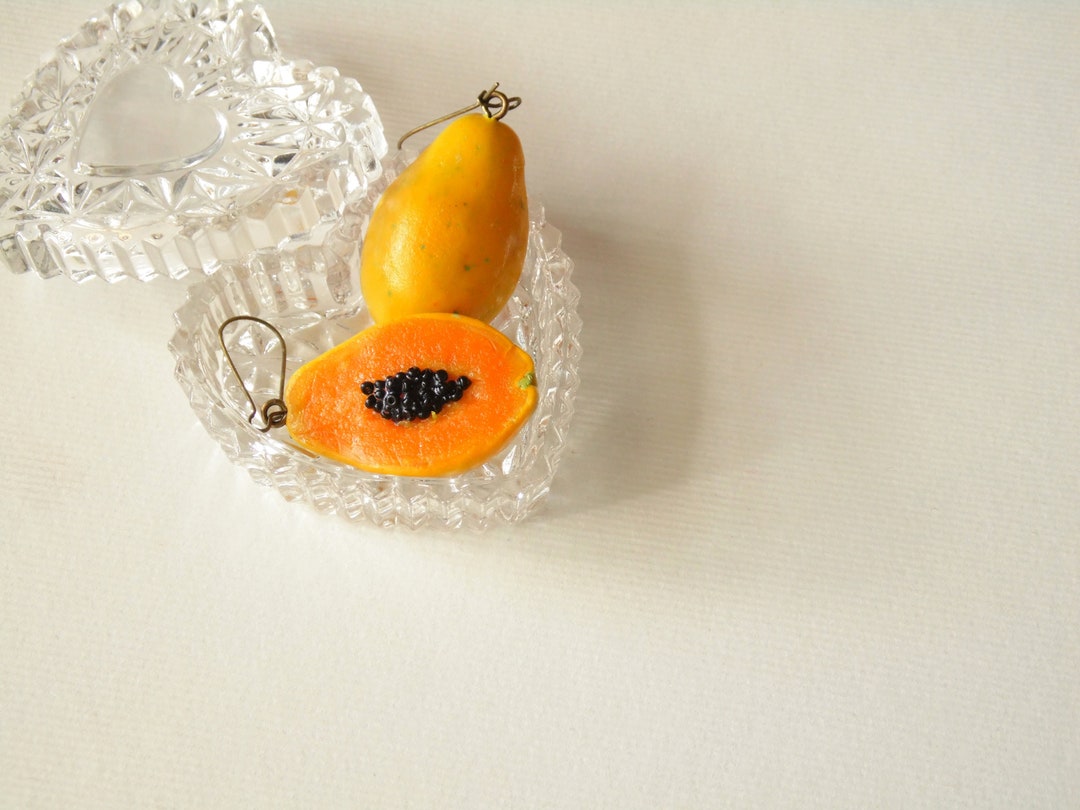 Papaya Earrings Papaya Jewelry Papaya 3d Charm Polymer Clay Etsy