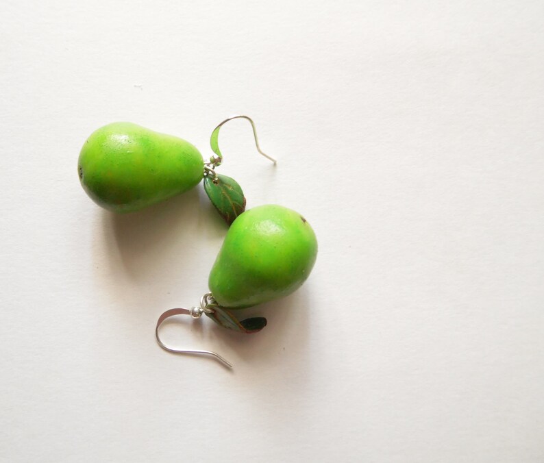 Pear Earrings Green Pear Polymer Clay Jewelry Fruit Earrings Etsy