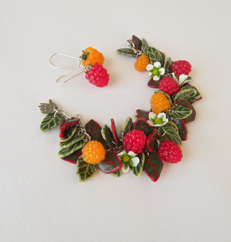 Raspberry set polymer clay jewelry berry jewelry bright Etsy