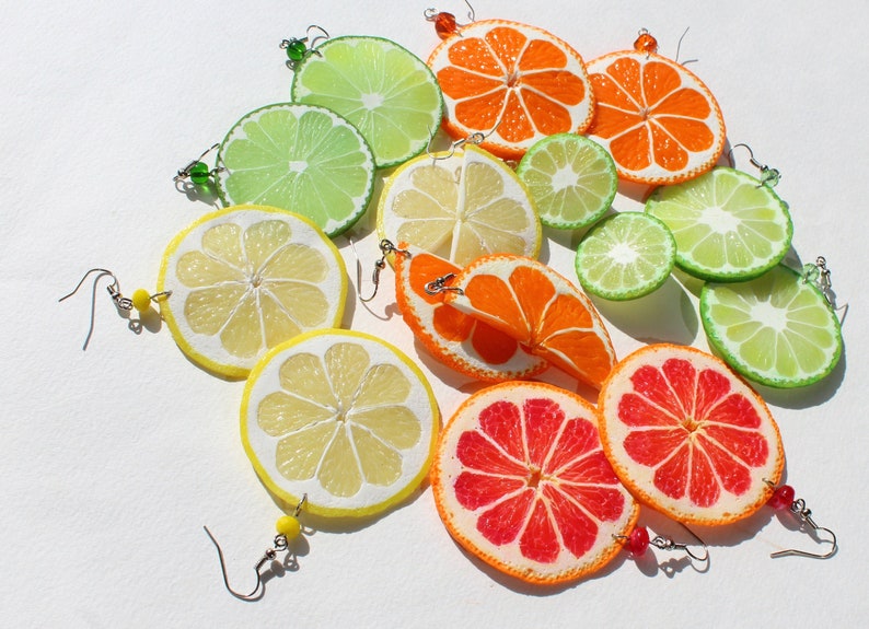 Lemon earrings fake food jewelry lemon slice earrings citrus Etsy