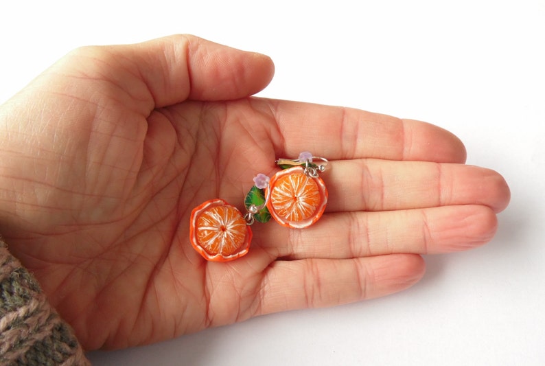 Mandarin earrings tangerine jewelry Mandarin jewelry gift for her polymer clay orange earrings realistic Mandarin fruit earrings berry jewel image 2