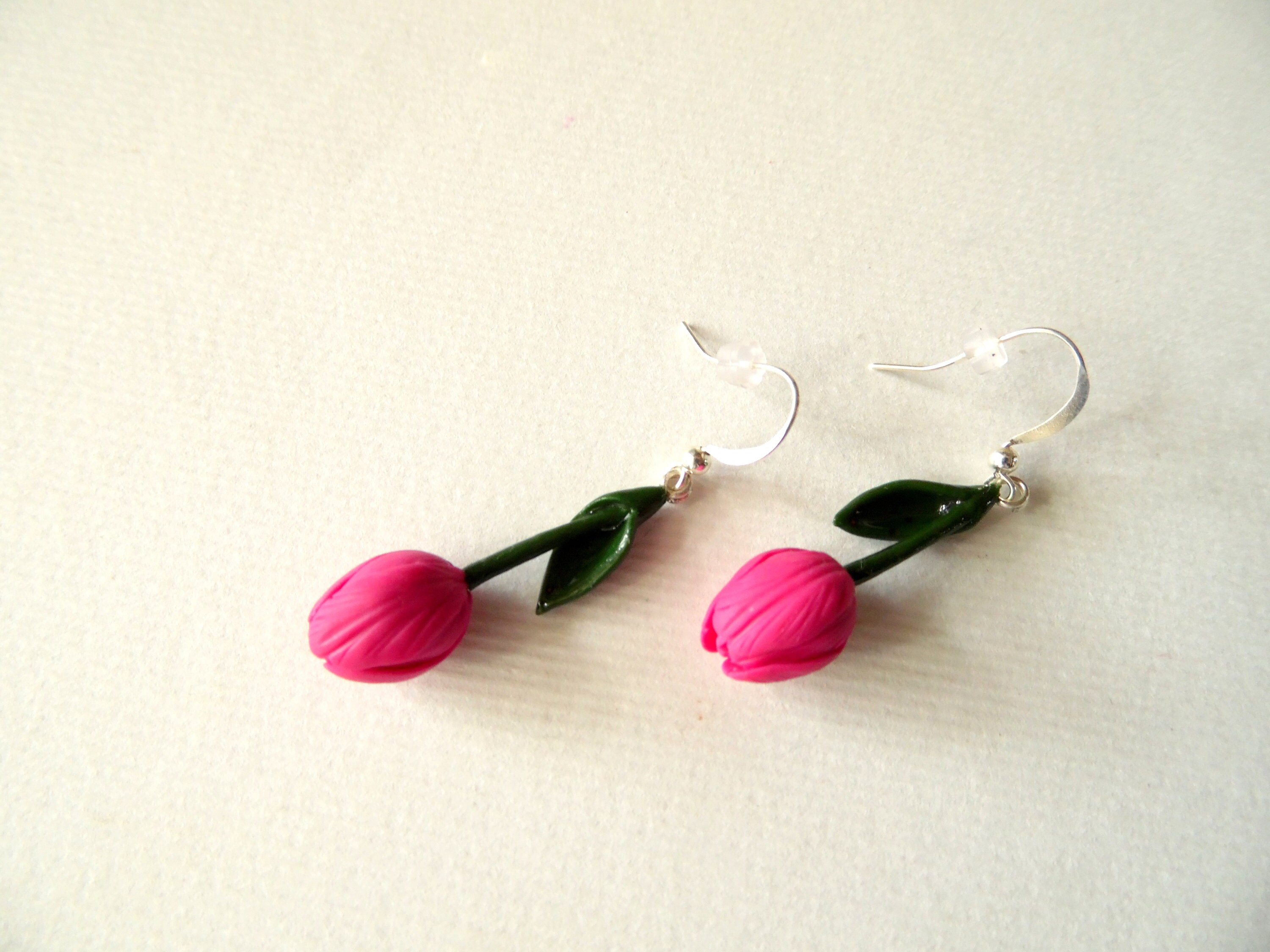 Tulip earrings hot pink tulip jewelry polymer clay jewelry Etsy
