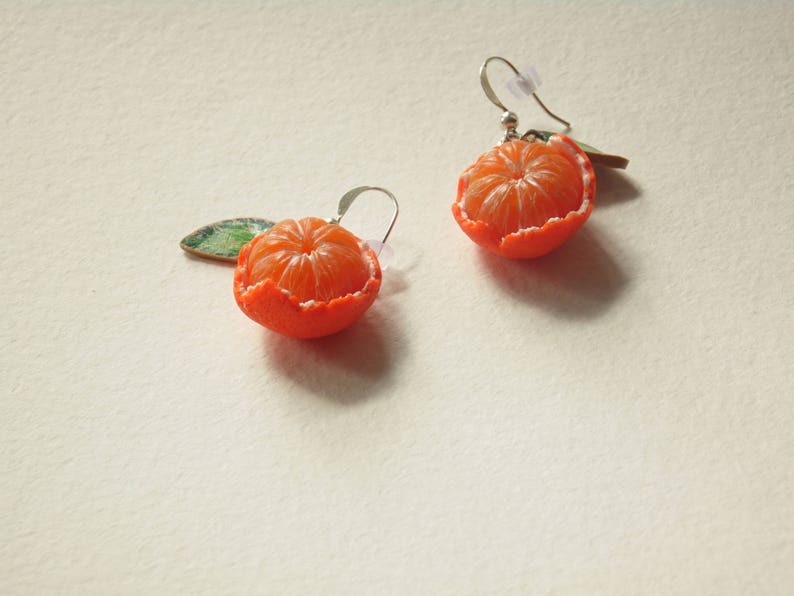 Mandarin earrings tangerine jewelry Mandarin jewelry gift for her polymer clay orange earrings realistic Mandarin fruit earrings berry jewel image 3