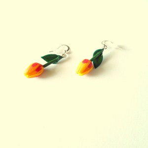 Tulip earrings yellow tulip jewelry polymer clay jewelry yellow flowers gift for her yellow jewelry green jewelry Christmas gift floral jewe image 8