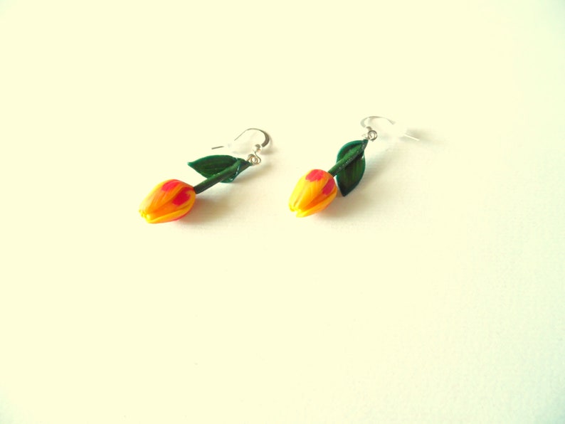 Tulip earrings yellow tulip jewelry polymer clay jewelry yellow flowers gift for her yellow jewelry green jewelry Christmas gift floral jewe image 8