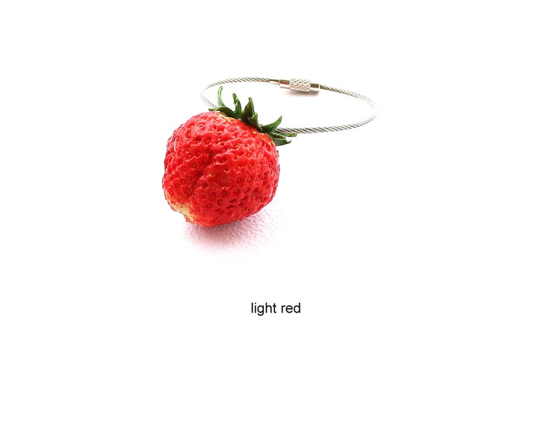 Strawberry Keychain strawberry charm bag Keychain berry Keychain strawberry jewelry fruit jewelry vegan keychain clay strawberry gift for he light red