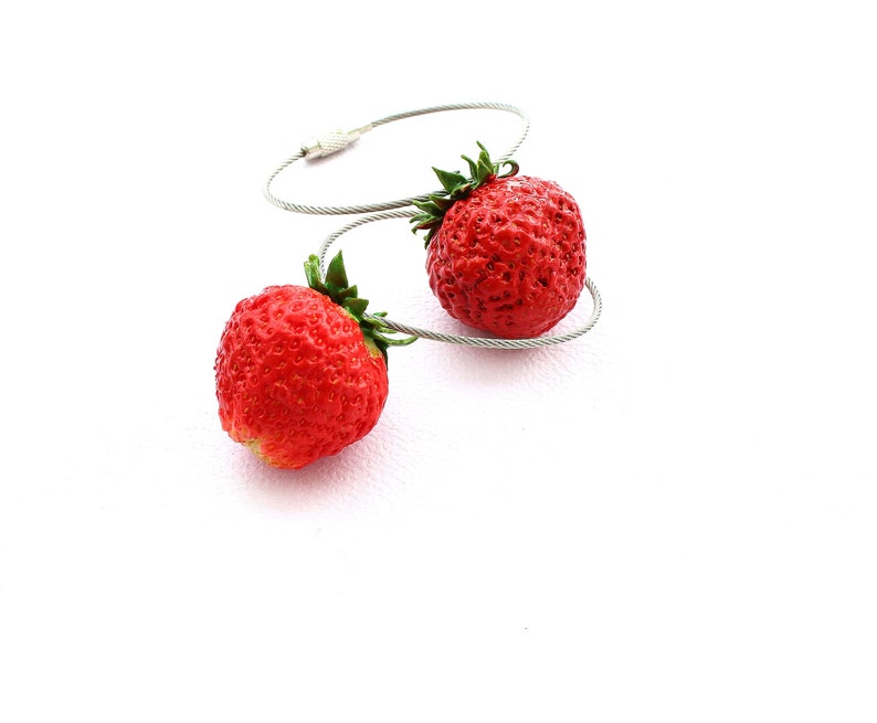 Strawberry Keychain strawberry charm bag Keychain berry Keychain strawberry jewelry fruit jewelry vegan keychain clay strawberry gift for he image 1