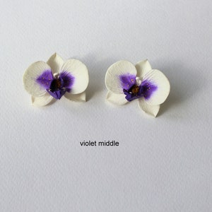 Orchid earrings white orchid jewelry polymer clay jewelry white flower white jewelry floral jewelry flower earrings orchid floral jewelry violet
