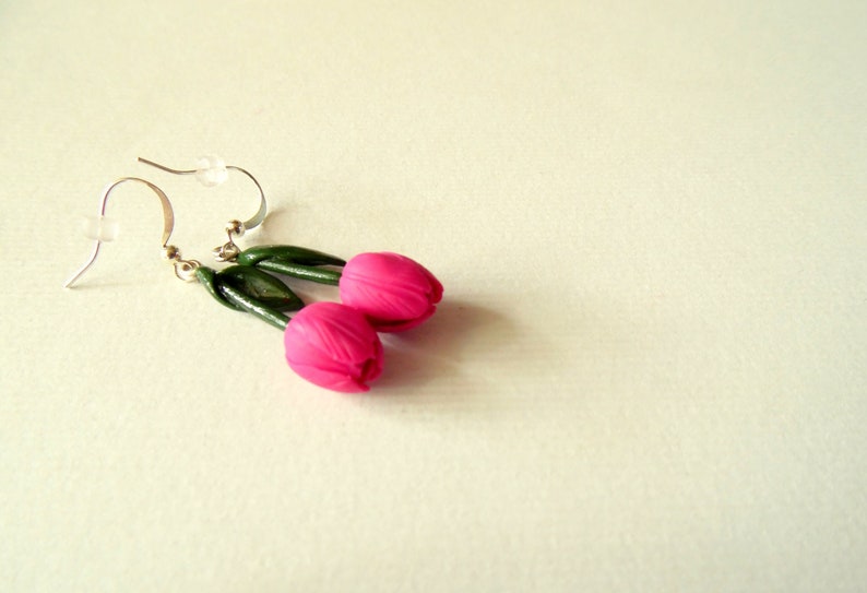 Tulip earrings hot pink tulip jewelry polymer clay jewelry Etsy