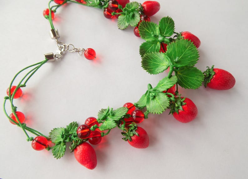 Strawberry Necklace Strawberry Polymer Clay Jewelry Berry Etsy Australia