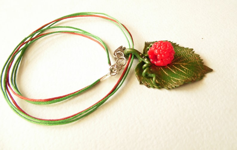 Raspberry Pendant Leaf Pendant Polymer Clay Jewelry Realistic Etsy