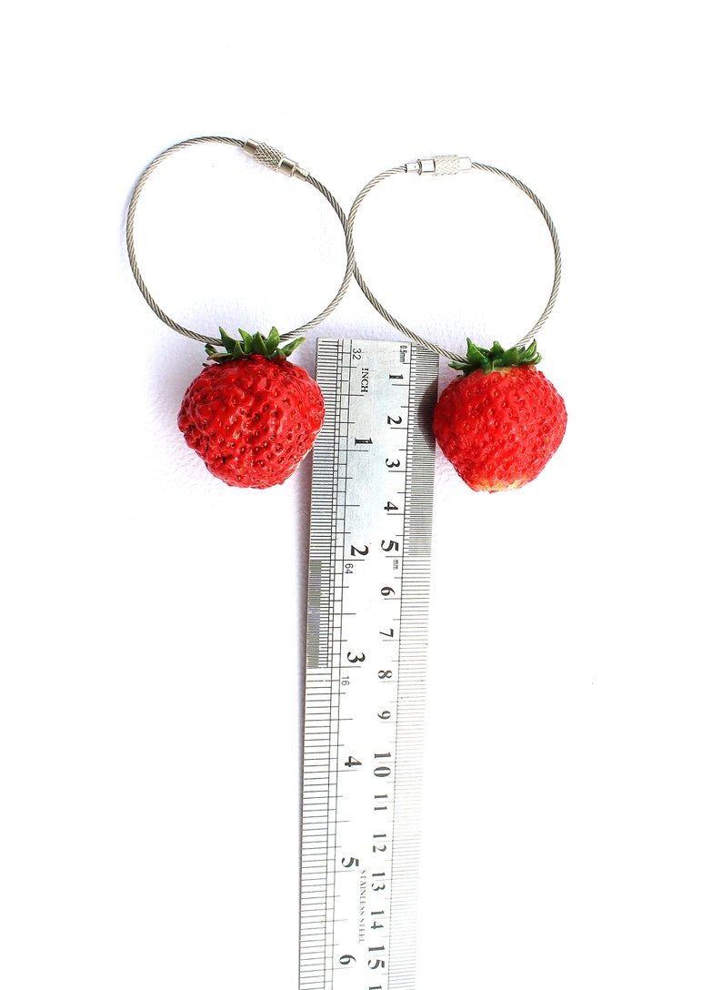 Strawberry Keychain strawberry charm bag Keychain berry Keychain strawberry jewelry fruit jewelry vegan keychain clay strawberry gift for he image 6